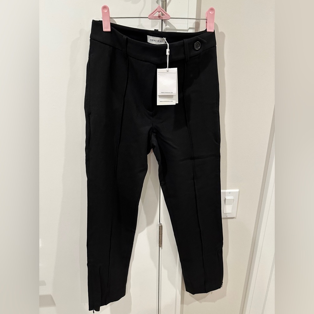 NWT Anine Bing Ian Ponte Slim-Leg Pant in Black | Size 4 - Picture 7 of 8